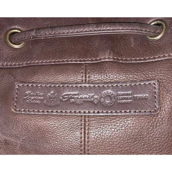 VTG Fossil Drawstring Bucket Shoulder Bag Brown Pebbled Genuine Leather Pockets - Picture 6 of 10